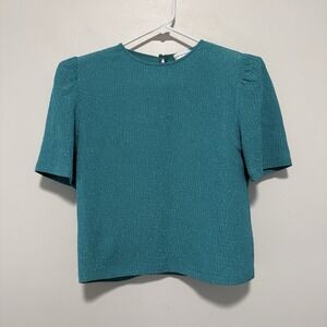 Scanlan Theodore Turquoise Crinkle Set Short Sleeve Blouse and Pants Size 4